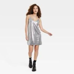 Silver Sequin Slip Dress